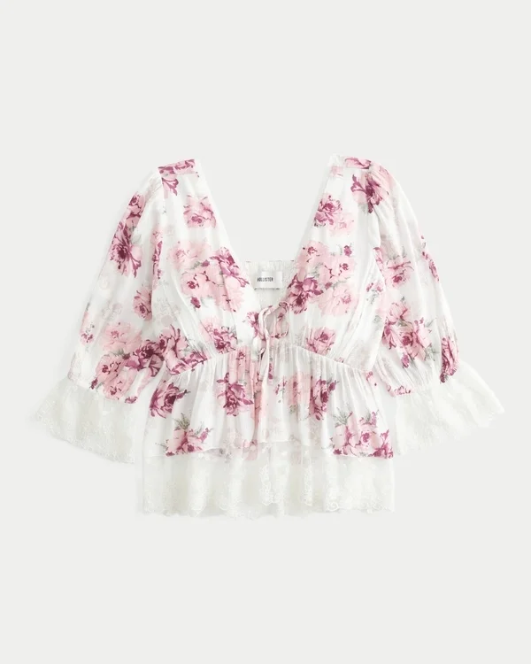 Bluzka babydoll z rękawami 3/4 Bluzka babydoll z rękawami 3/4