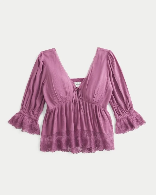 Bluzka babydoll z rękawami 3/4 Bluzka babydoll z rękawami 3/4