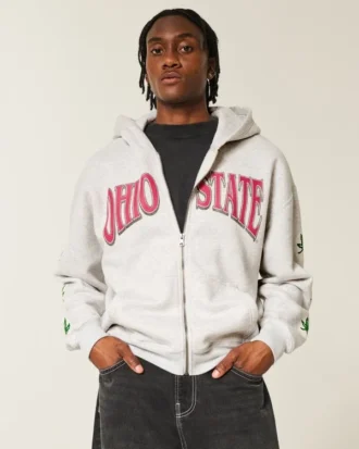 Boxy Bluza z kapturem i zamkiem błyskawicznym z grafiką Ohio State University Buckeyes