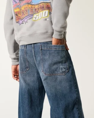 Ciemne dżinsy z haftowanym logo Super Baggy Jeans