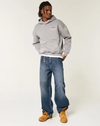 Ciemne dżinsy z haftowanym logo Super Baggy Jeans
