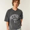 Ciężka, luźna koszulka z nadrukiem Detroit Graphic Football Ciężka, luźna koszulka z nadrukiem Detroit Graphic Football