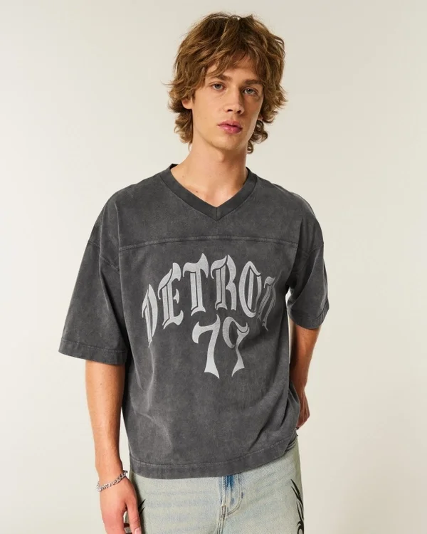 Ciężka, luźna koszulka z nadrukiem Detroit Graphic Football Ciężka, luźna koszulka z nadrukiem Detroit Graphic Football