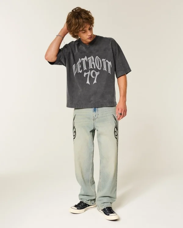 Ciężka, luźna koszulka z nadrukiem Detroit Graphic Football Ciężka, luźna koszulka z nadrukiem Detroit Graphic Football