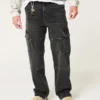 Czarne jeansy cargo z efektem sprania Czarne jeansy cargo z efektem sprania