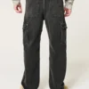 Czarne jeansy cargo z efektem sprania Czarne jeansy cargo z efektem sprania