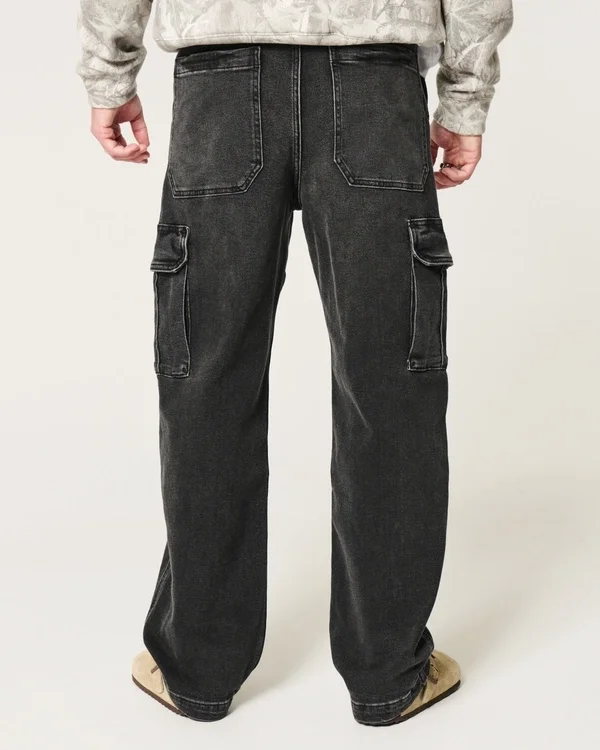 Czarne jeansy cargo z efektem sprania Czarne jeansy cargo z efektem sprania