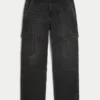 Czarne jeansy cargo z efektem sprania Czarne jeansy cargo z efektem sprania