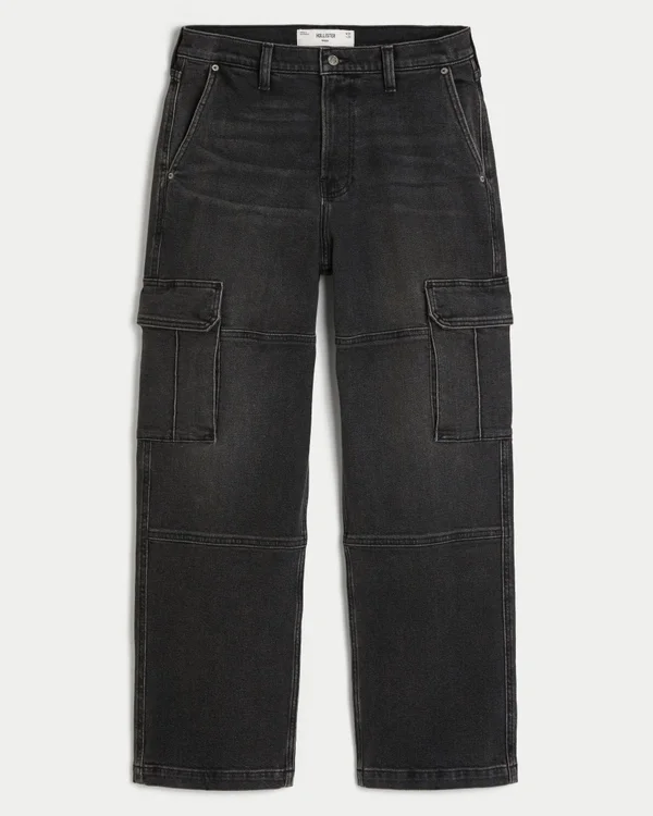 Czarne jeansy cargo z efektem sprania Czarne jeansy cargo z efektem sprania