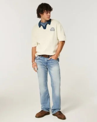 Dżinsy proste Y2K Distressed Medium Wash