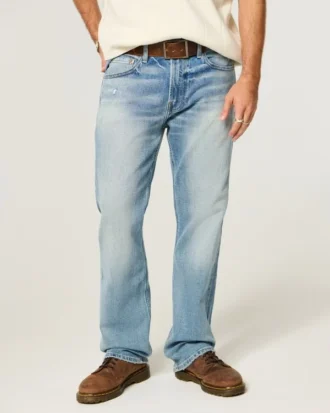 Dżinsy proste Y2K Distressed Medium Wash