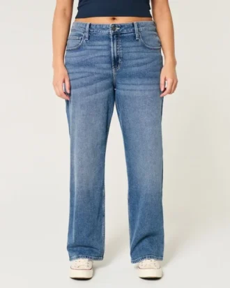 Dżinsy typu dad jeans z wysokim stanem i ciemnym wykończeniem