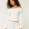 Hollister Wygodny sweter z odkrytymi ramionami i ściegiem chmurkowym Hollister Wygodny sweter z odkrytymi ramionami i ściegiem chmurkowym