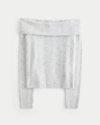 Hollister Wygodny sweter z odkrytymi ramionami i ściegiem chmurkowym