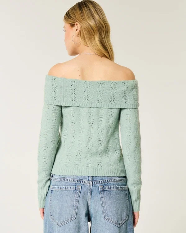 Hollister Wygodny sweter z odkrytymi ramionami i ściegiem chmurkowym Hollister Wygodny sweter z odkrytymi ramionami i ściegiem chmurkowym