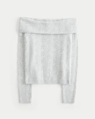Hollister Wygodny sweter z odkrytymi ramionami i ściegiem chmurkowym
