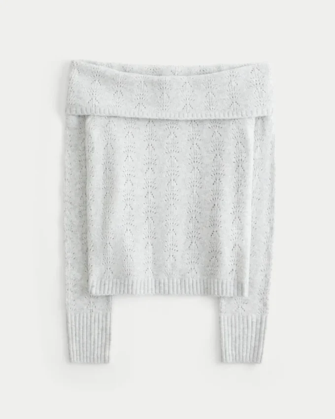 Hollister Wygodny sweter z odkrytymi ramionami i ściegiem chmurkowym Hollister Wygodny sweter z odkrytymi ramionami i ściegiem chmurkowym