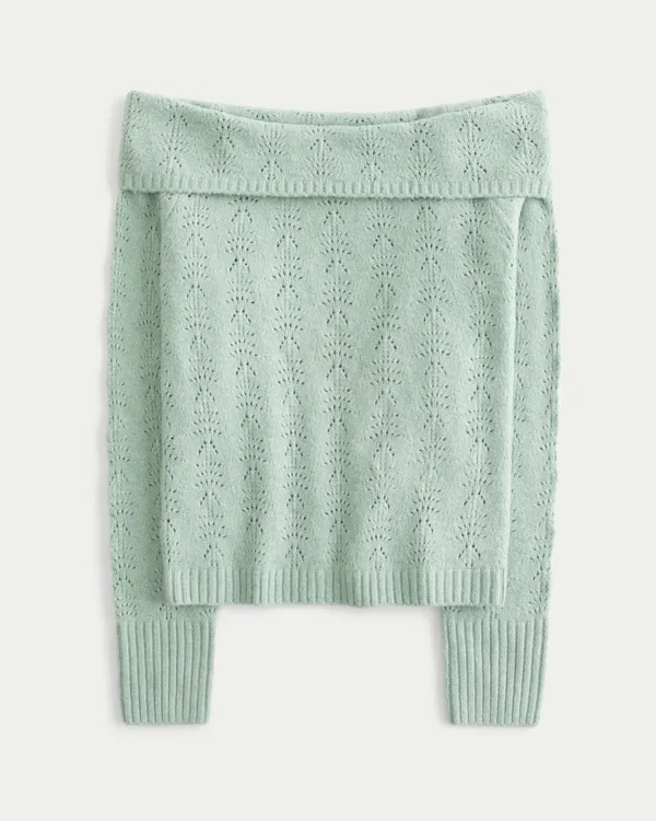 Hollister Wygodny sweter z odkrytymi ramionami i ściegiem chmurkowym Hollister Wygodny sweter z odkrytymi ramionami i ściegiem chmurkowym