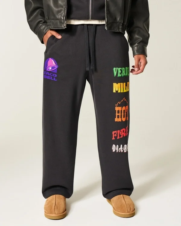 Hollister x Taco Bell Graficzne luźne spodnie dresowe Hollister x Taco Bell Graficzne luźne spodnie dresowe