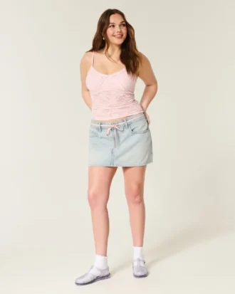 Jasna spódniczka mini z denimu typu shoelace