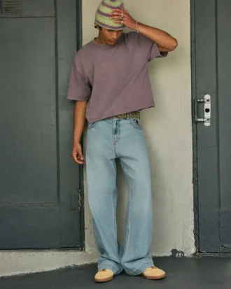 Jasne dżinsy z nadrukiem astronauty Super Baggy Jeans