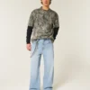 Jasne dżinsy z nadrukiem astronauty Super Baggy Jeans Jasne dżinsy z nadrukiem astronauty Super Baggy Jeans