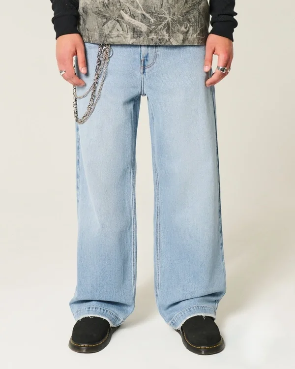 Jasne dżinsy z nadrukiem astronauty Super Baggy Jeans Jasne dżinsy z nadrukiem astronauty Super Baggy Jeans