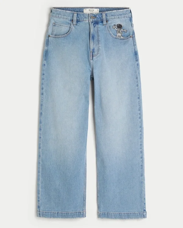 Jasne dżinsy z nadrukiem astronauty Super Baggy Jeans Jasne dżinsy z nadrukiem astronauty Super Baggy Jeans