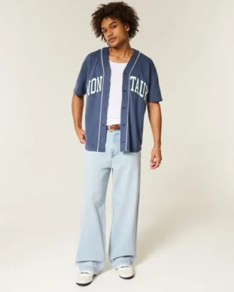 Jasne dżinsy z nadrukiem New York Graphic Super Baggy