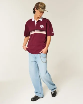Koszulka polo z nadrukiem Boxy Texas A&M University Koszulka polo z nadrukiem Boxy Texas A&M University