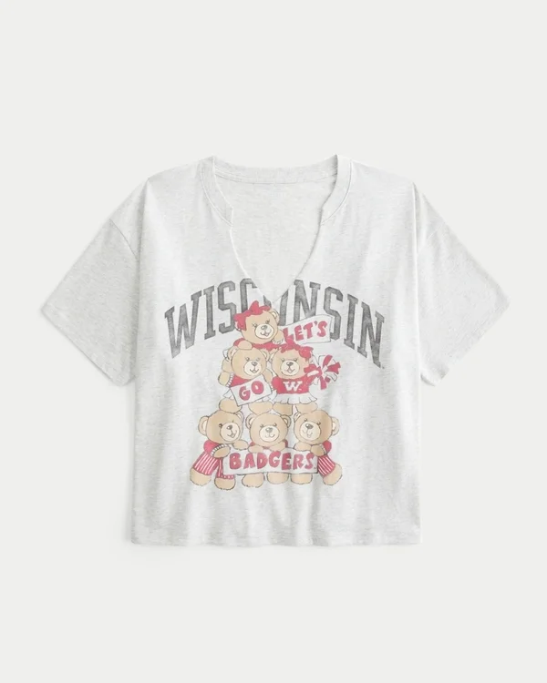 Koszulka z nadrukiem Easy Wisconsin Badgers i wycięciem przy dekolcie Koszulka z nadrukiem Easy Wisconsin Badgers i wycięciem przy dekolcie