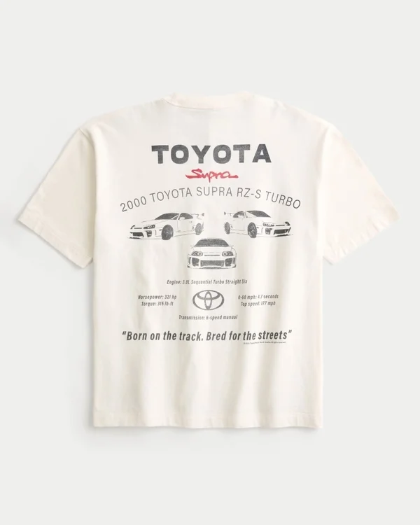 Koszulka z nadrukiem Toyota Supra, o prostym kroju i grubej dzianinie Koszulka z nadrukiem Toyota Supra, o prostym kroju i grubej dzianinie