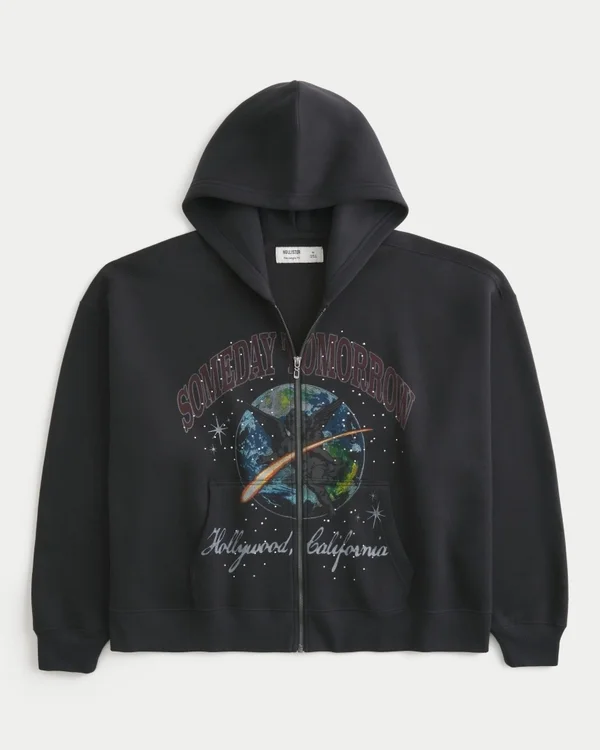 Krój prostokątny Bluza z kapturem i zamkiem błyskawicznym z nadrukiem Someday Tomorrow Krój prostokątny Bluza z kapturem i zamkiem błyskawicznym z nadrukiem Someday Tomorrow