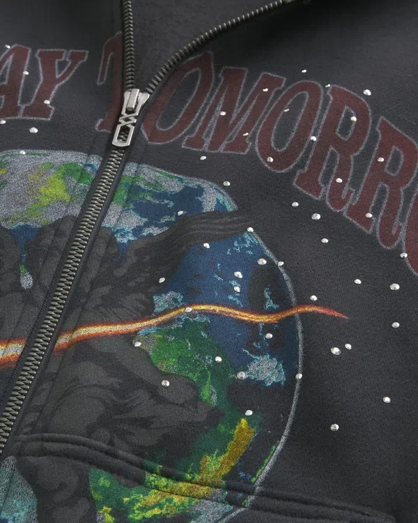 Krój prostokątny Bluza z kapturem i zamkiem błyskawicznym z nadrukiem Someday Tomorrow Krój prostokątny Bluza z kapturem i zamkiem błyskawicznym z nadrukiem Someday Tomorrow