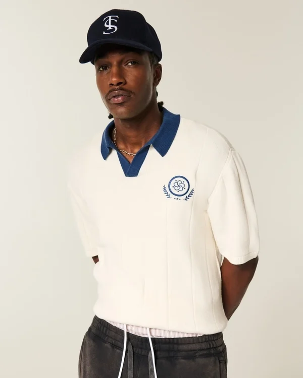 Krótki sweter polo z krótkim rękawem Krótki sweter polo z krótkim rękawem