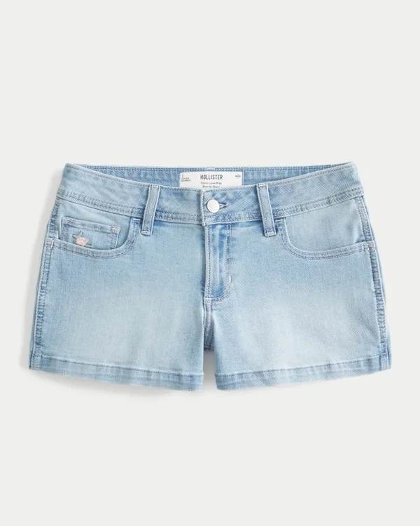 Krótkie spodenki jeansowe z haftowanym kwiatowym wzorem, o niskim stanie i dopasowanym kroju Krótkie spodenki jeansowe z haftowanym kwiatowym wzorem, o niskim stanie i dopasowanym kroju