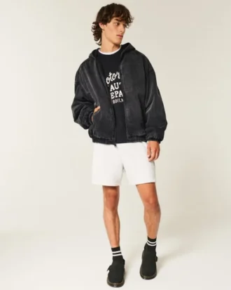 Kurtka skaterowa z pranego czarnego dżinsu Kurtka skaterowa z pranego czarnego dżinsu