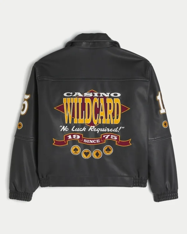 Kurtka z wegańskiej skóry z grafiką Casino Kurtka z wegańskiej skóry z grafiką Casino