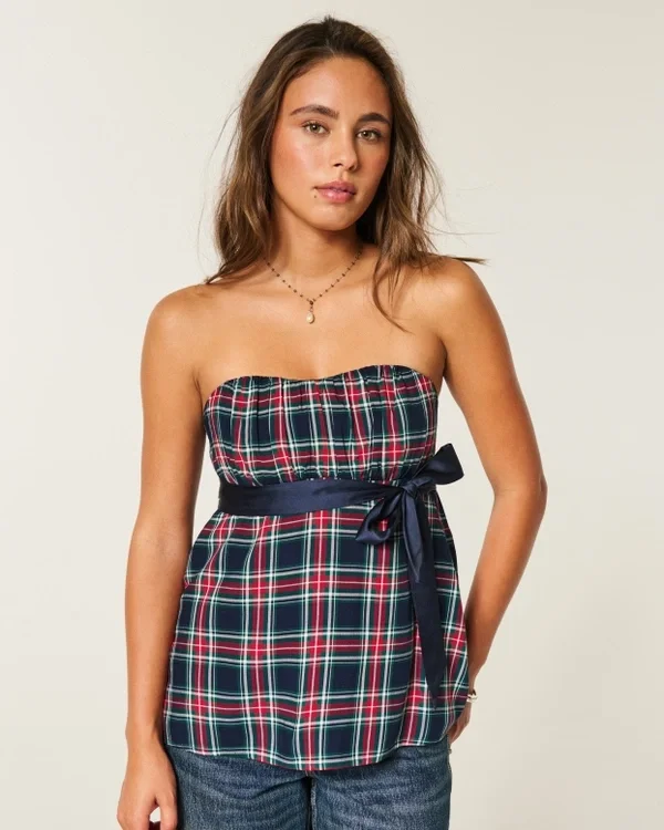 Lekka bluzka bez ramiączek typu babydoll Lekka bluzka bez ramiączek typu babydoll