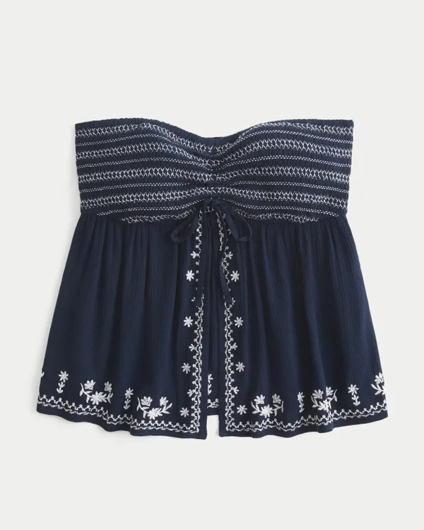 Lekka, haftowana bluzka bez ramiączek typu babydoll Lekka, haftowana bluzka bez ramiączek typu babydoll