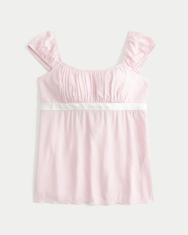 Lekka satynowa bluzka babydoll z wiązaniem Lekka satynowa bluzka babydoll z wiązaniem