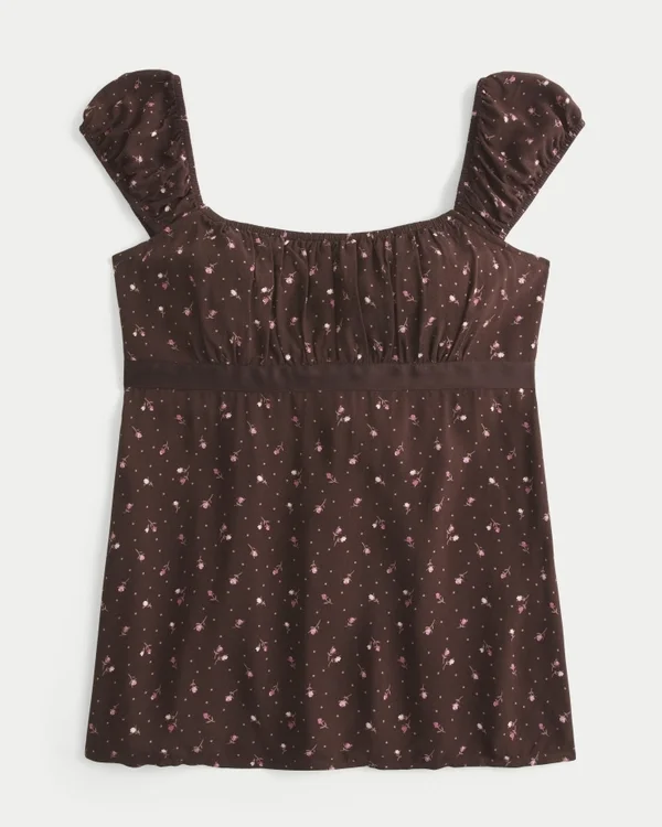 Lekka satynowa bluzka babydoll z wiązaniem Lekka satynowa bluzka babydoll z wiązaniem