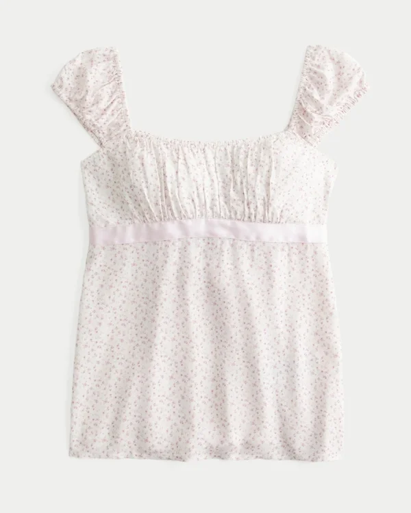 Lekka satynowa bluzka babydoll z wiązaniem Lekka satynowa bluzka babydoll z wiązaniem
