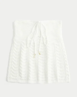 Lekki top bez ramiączek w stylu babydoll z dzianiny szydełkowej