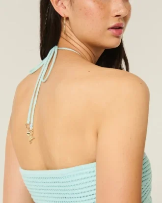 Lekki top bez ramiączek w stylu babydoll z dzianiny szydełkowej