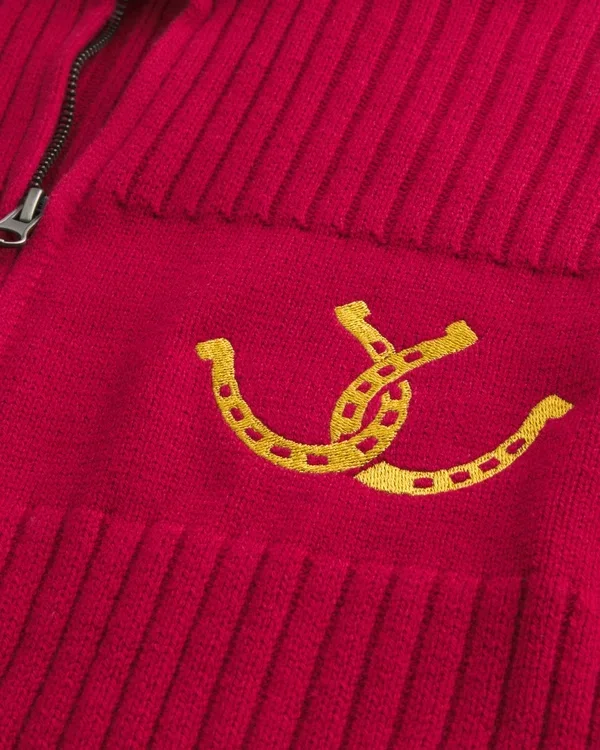 Luźny sweter z zamkiem błyskawicznym i nadrukiem podkowy Luźny sweter z zamkiem błyskawicznym i nadrukiem podkowy