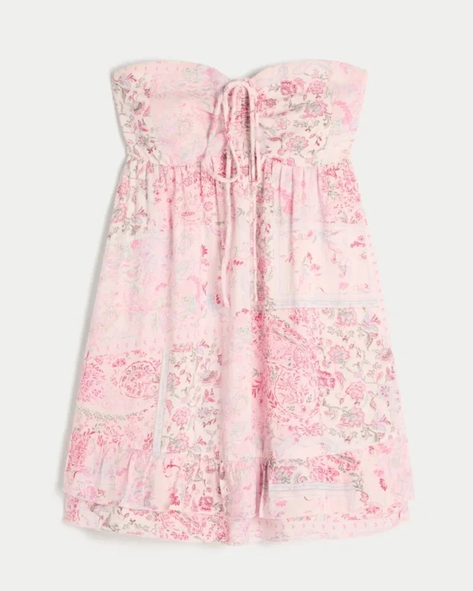 Mini sukienka babydoll bez ramiączek z falbanami Mini sukienka babydoll bez ramiączek z falbanami