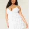 Mini sukienka babydoll z dekoltem w szpic i falbanami Mini sukienka babydoll z dekoltem w szpic i falbanami