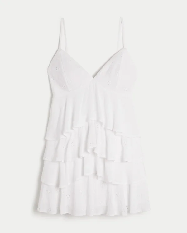 Mini sukienka babydoll z dekoltem w szpic i falbanami Mini sukienka babydoll z dekoltem w szpic i falbanami