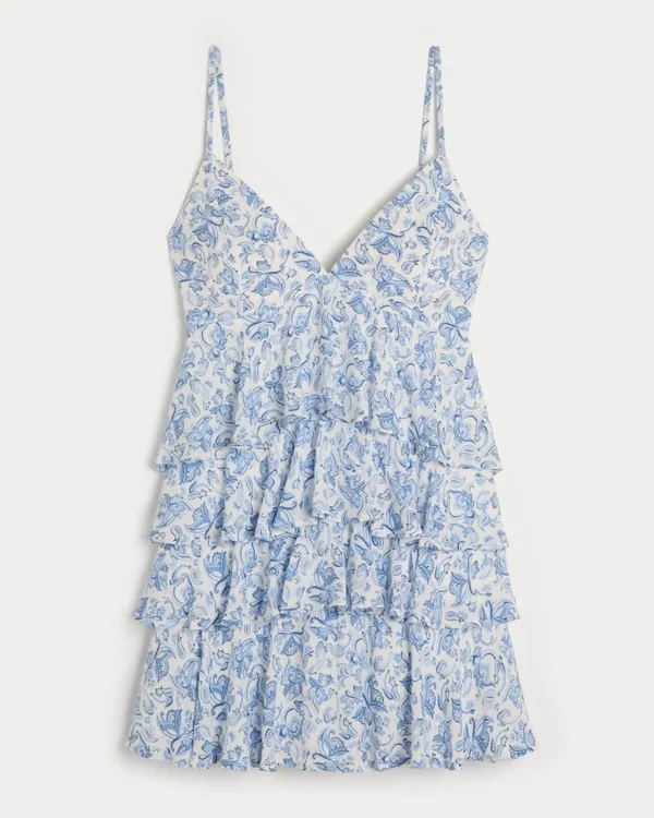 Mini sukienka babydoll z falbanami i dekoltem w szpic Mini sukienka babydoll z falbanami i dekoltem w szpic